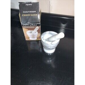 White Marble Mortar & Pestle Set 4”x4” with 5” Pestle – Heavy Duty Not Seasoned